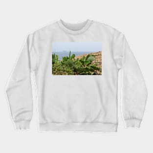 Opuntia with a Filfla island at the horizon Crewneck Sweatshirt